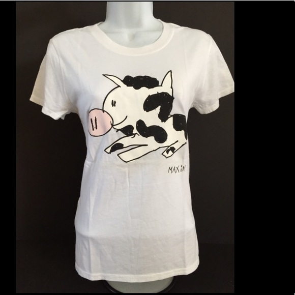 𝅺maximsart White T-shirt Cow American Apparel - Picture 1 of 3